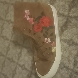 Girls hi top sneakers in caramel brown corduroy material